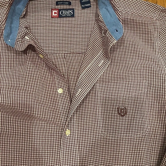 Chaps Maroon and White Plaid Shirt - Picture 2 of 11